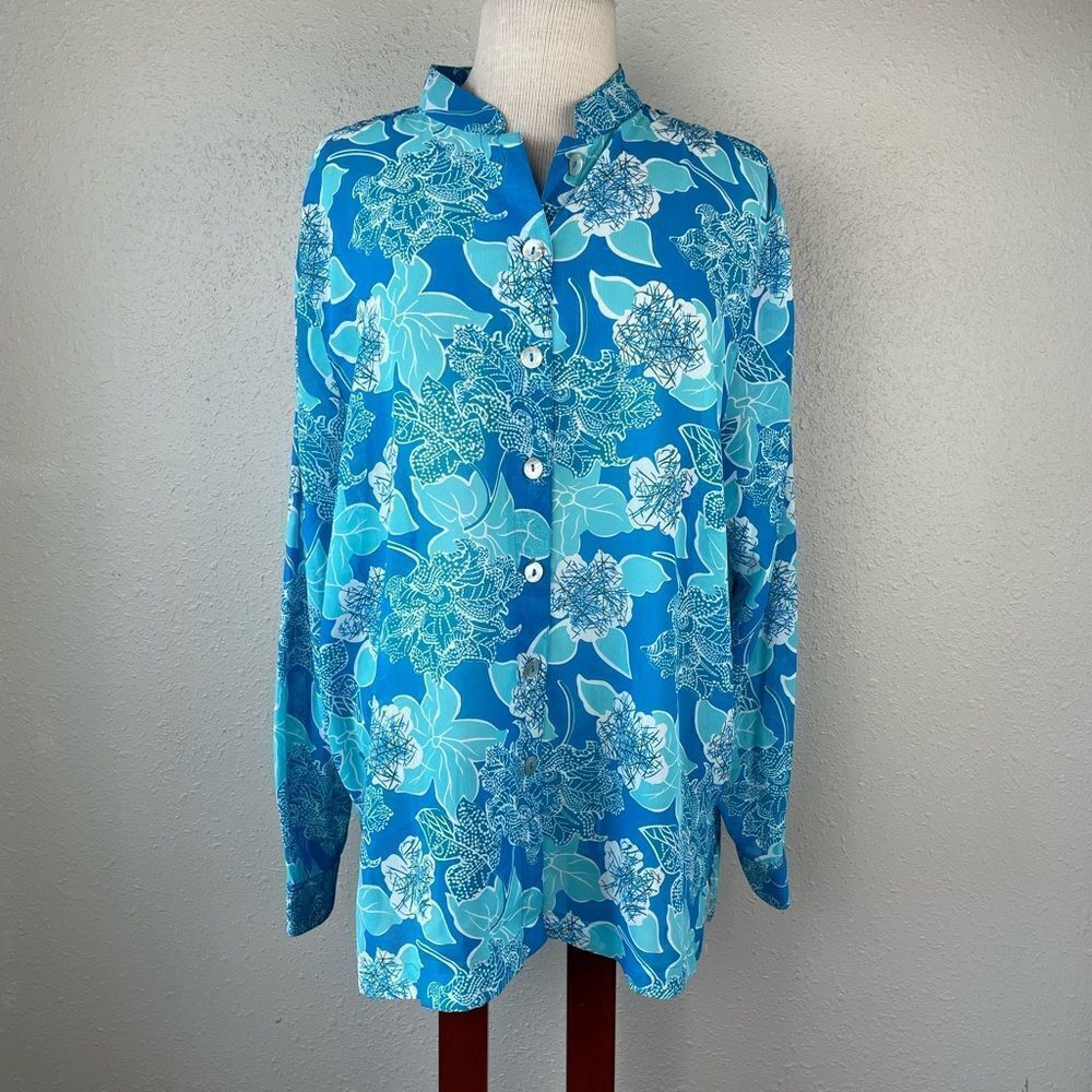 Draper’s & Damon’s Floral Collarless Button Down Shirt Size XL EUC